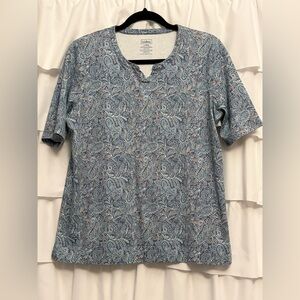 L.L. Bean Short Sleeve Paisley Tee in Blue and Cream